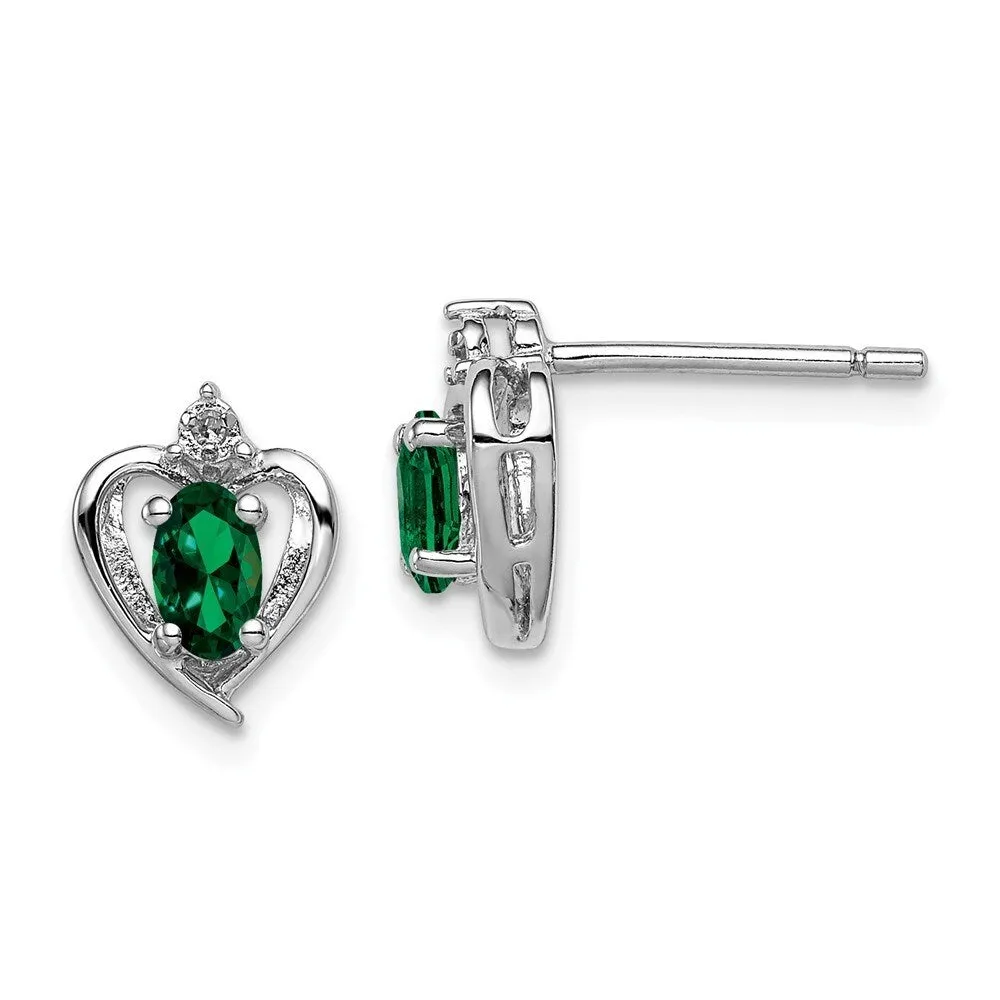 Curata 925 Sterling Silver 10x7mm Emerald and Diamond Heart Earrings sold by Zulily