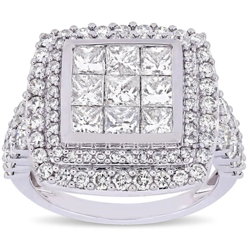 Miadora Signature Collection 14k White Gold 2 7/8ct TDW Princess Diamond Cluster Double Halo Engagement Ring sold by Zulily