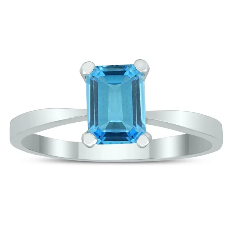 Emerald Shaped 7X5MM Blue Topaz Solitaire Ring in 10K White Gold sold by Zulily