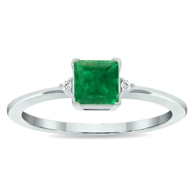 Women's Princess Cut Emerald and Diamond Classic Band in 10K White Gold sold by Zulily