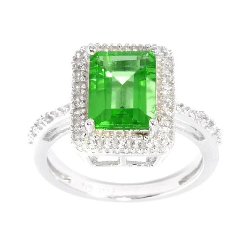Sterling Silver Green Emerald and White Topaz Rectangle Halo Ring sold by Zulily