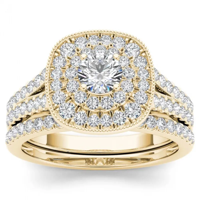 De Couer 14k Yellow Gold 3/4ct TDW Diamond Double Halo Bridal Ring Set sold by Zulily
