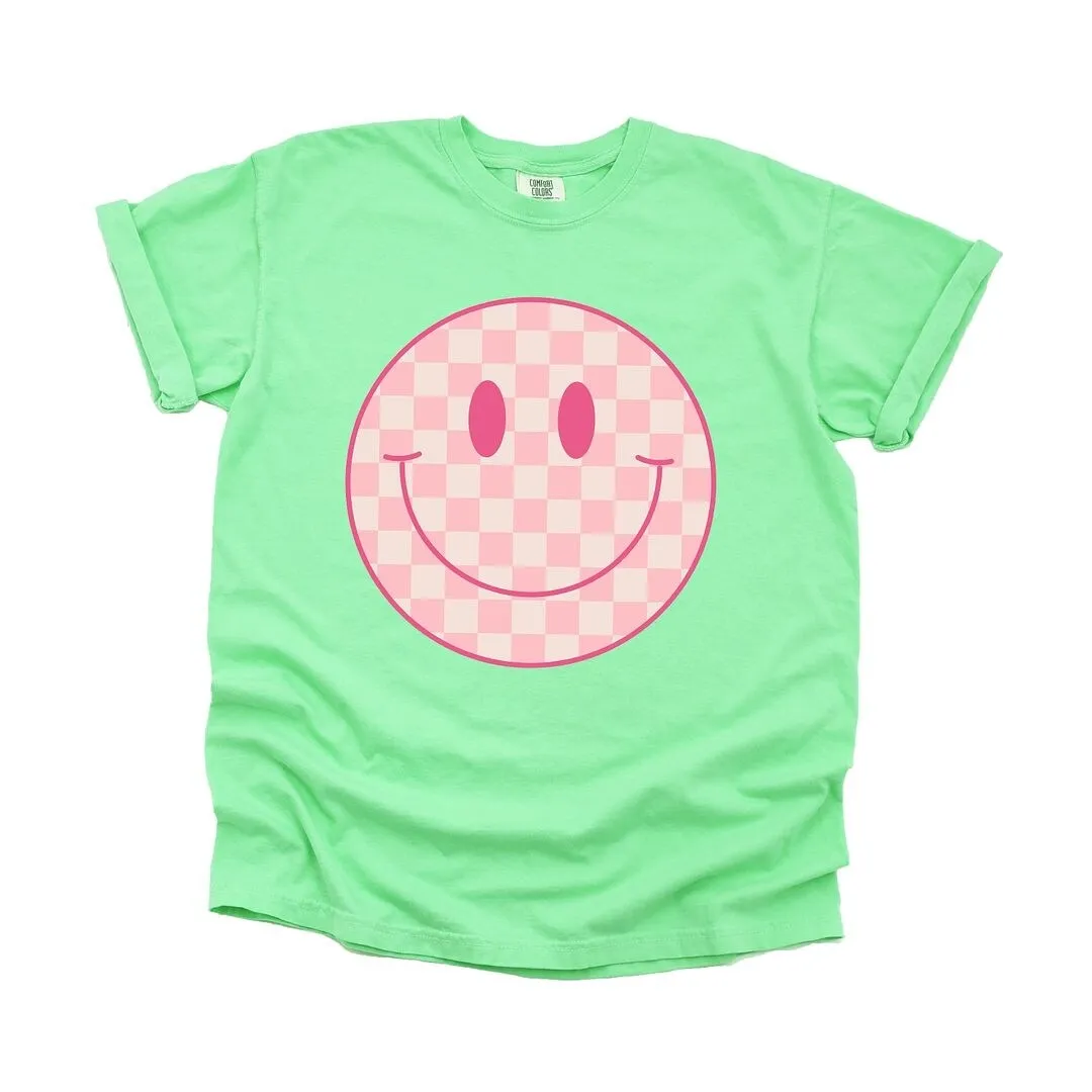 Pink Checker Smiley Face Garment Dyed Tee sold by Zulily product image thumbnail 2