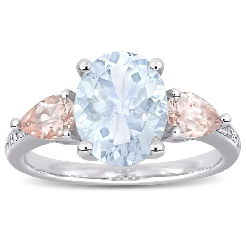 Multi-Cut Ice Aquamarine Morganite and Diamond 3-Stone Ring in Sterling Silver by Miadora sold by Zulily