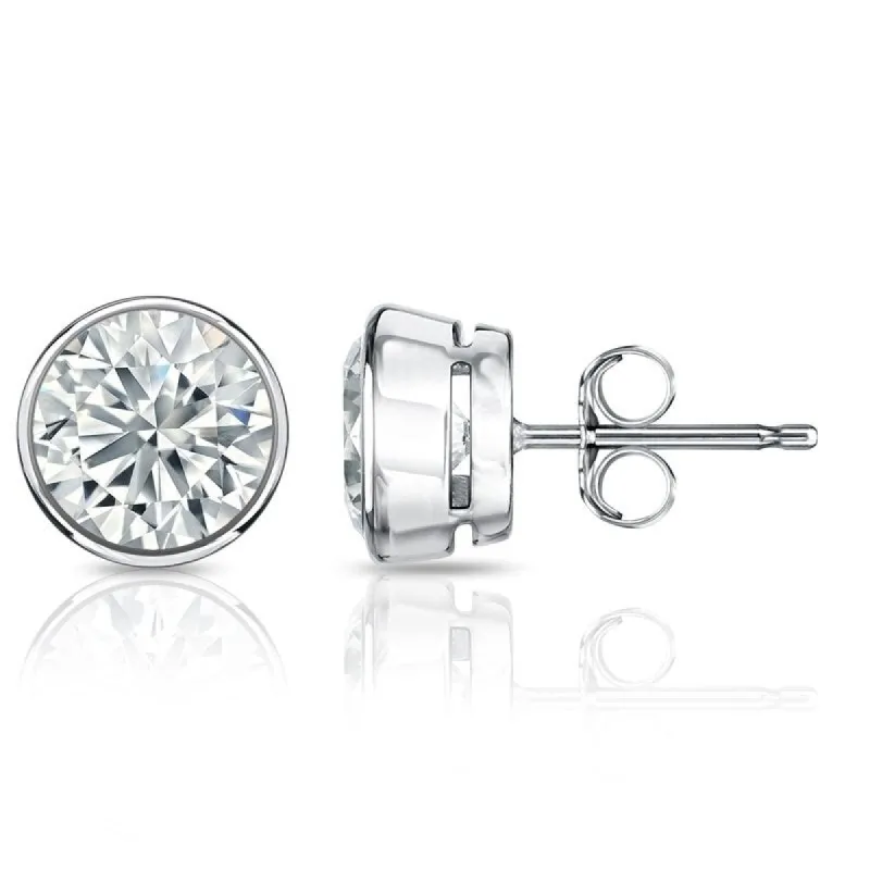 Auriya 3ctw Round Diamond Stud Earrings Bezel-set 18k Gold - Certified sold by Zulily