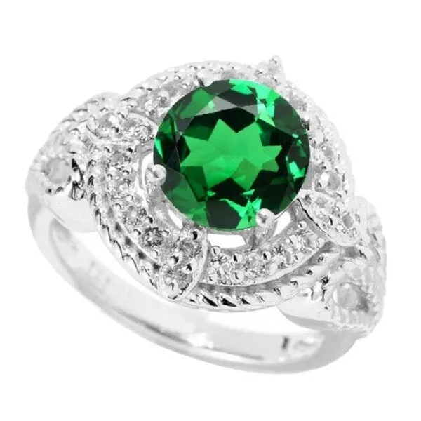 Sterling Silver Emerald And White Topaz Halo Ring sold by Zulily