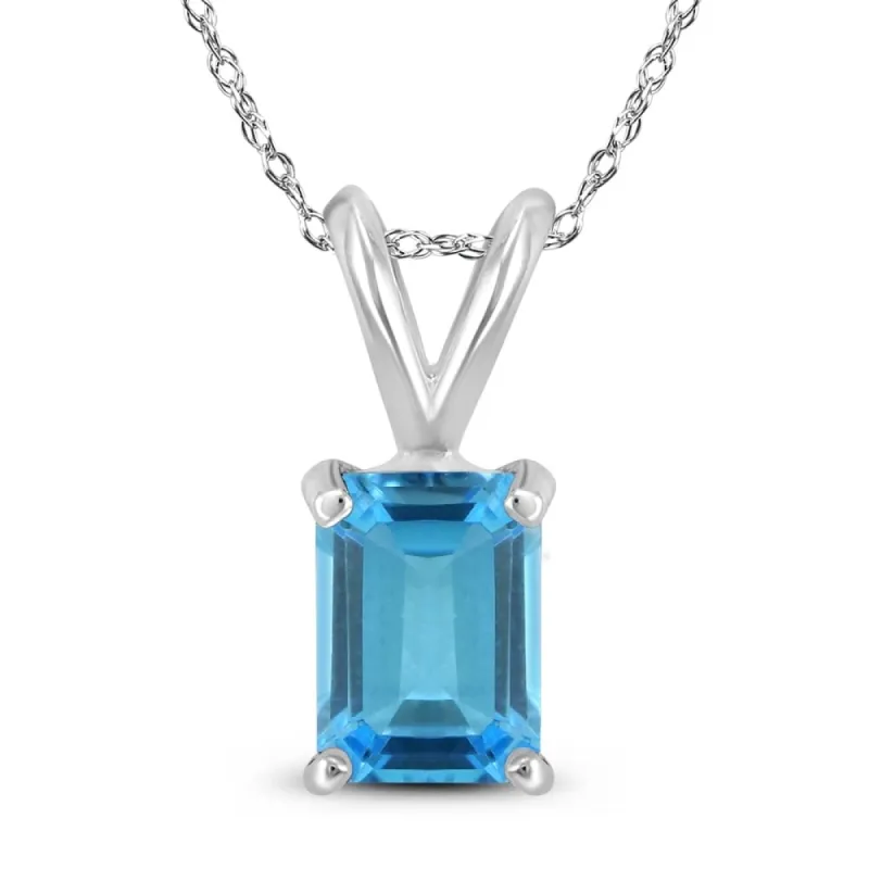 14K White Gold 7x5MM Emerald Shaped Blue Topaz Pendant sold by Zulily