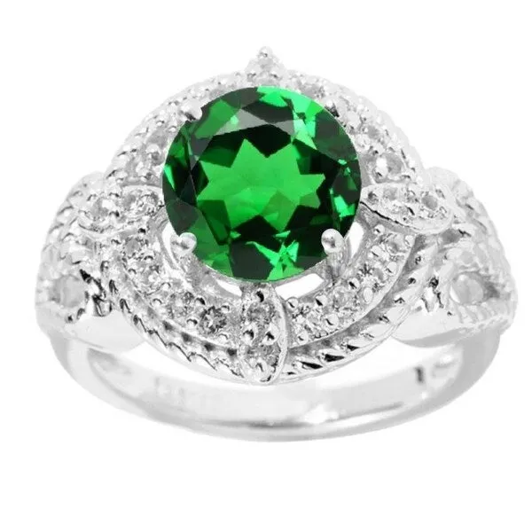 Sterling Silver Emerald And White Topaz Halo Ring sold by Zulily product image thumbnail 3