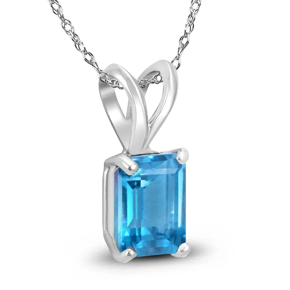 14K White Gold 7x5MM Emerald Shaped Blue Topaz Pendant sold by Zulily product image thumbnail 2