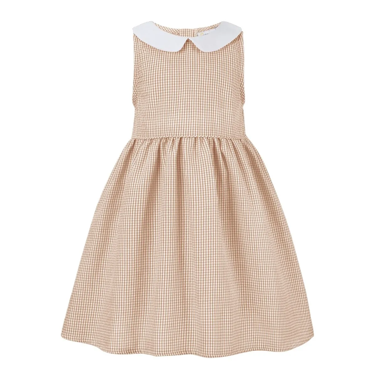 Khaki Gingham Peter Pan Collar Sleeveless A-Line Dress sold by Zulily