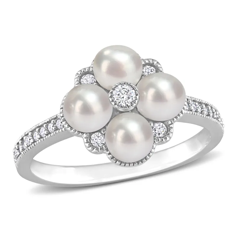 Miadora Cultured Freshwater Pearl and 1/6ct TDW Diamond Cluster Ring in 14k White Gold sold by Zulily