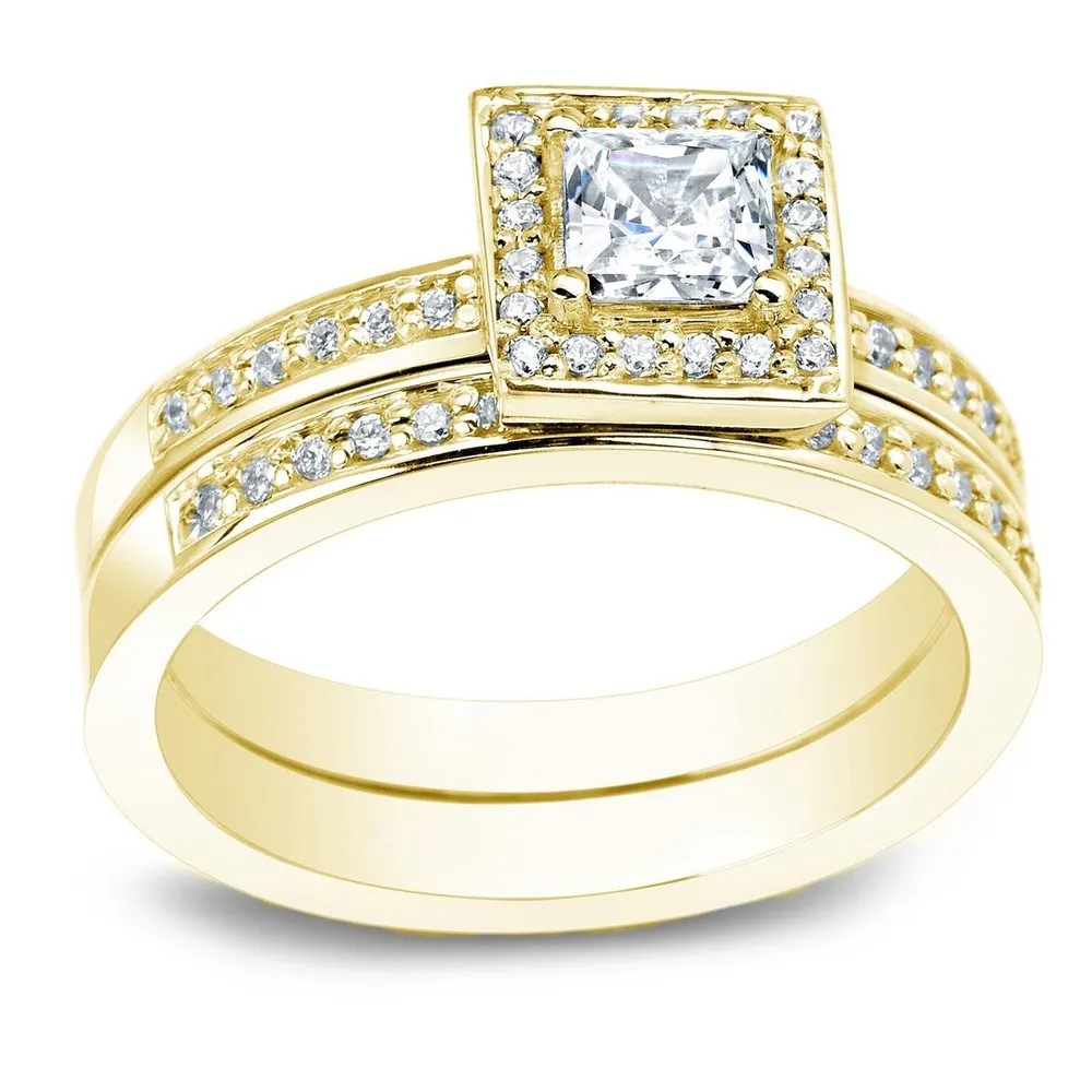 Auriya 14k Gold 1 1/2ctw Princess-cut Halo Diamond Engagement Ring Set sold by Zulily product image thumbnail 4