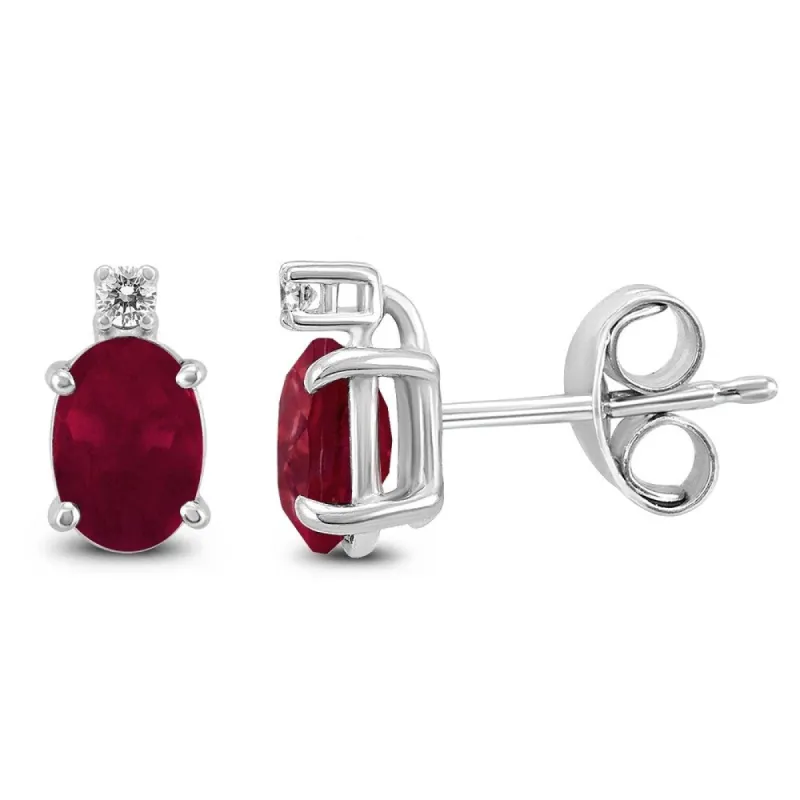 14K White Gold 6x4MM Oval Ruby and Diamond Earrings sold by Zulily