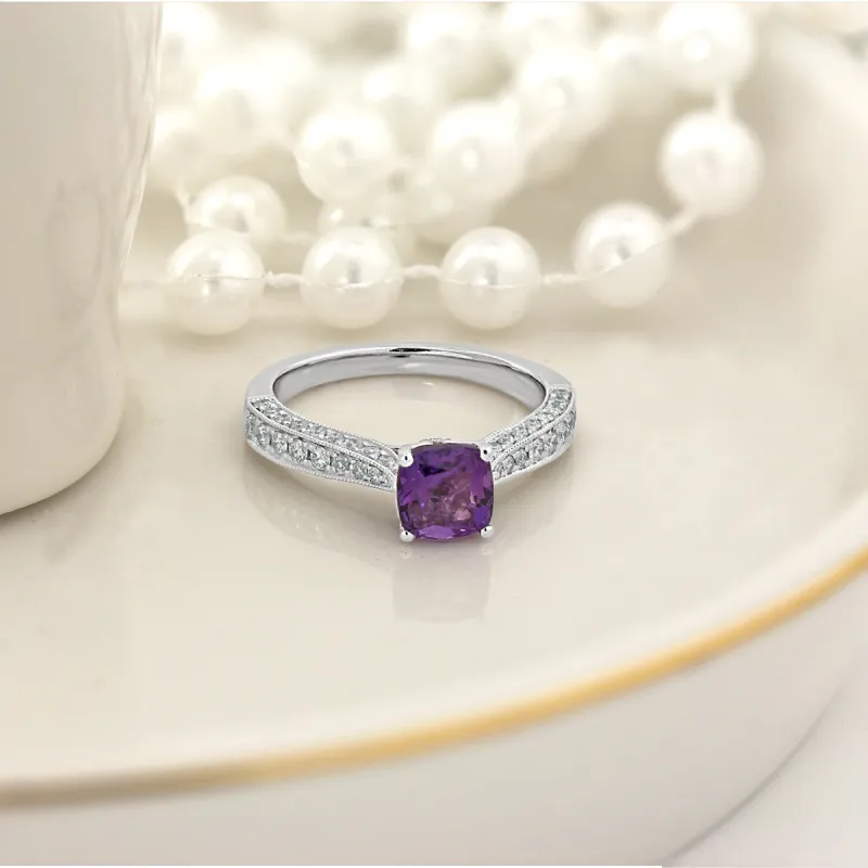 Auriya 5/8ct Unique Cushion-cut Purple Amethyst and Diamond Engagement Ring 3/8ctw 14k Gold sold by Zulily