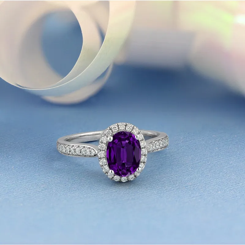 Auriya 1 1/8ct Fancy Oval Purple Amethyst Halo Diamond Engagement Ring 1/4ctw 14k Gold sold by Zulily