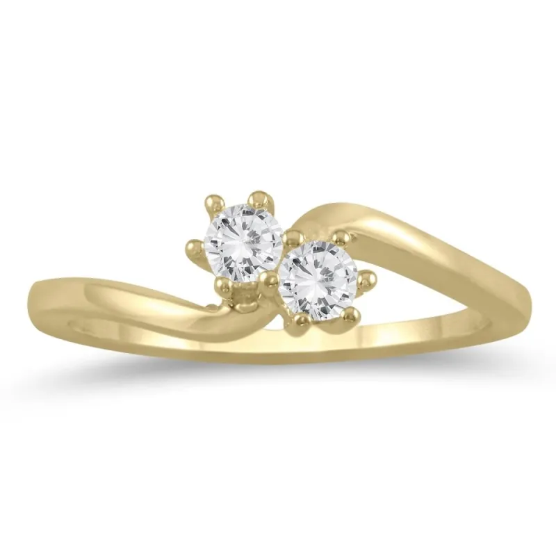 1/4 Carat TW Two Stone Diamond Ring in 10K Yellow Gold sold by Zulily