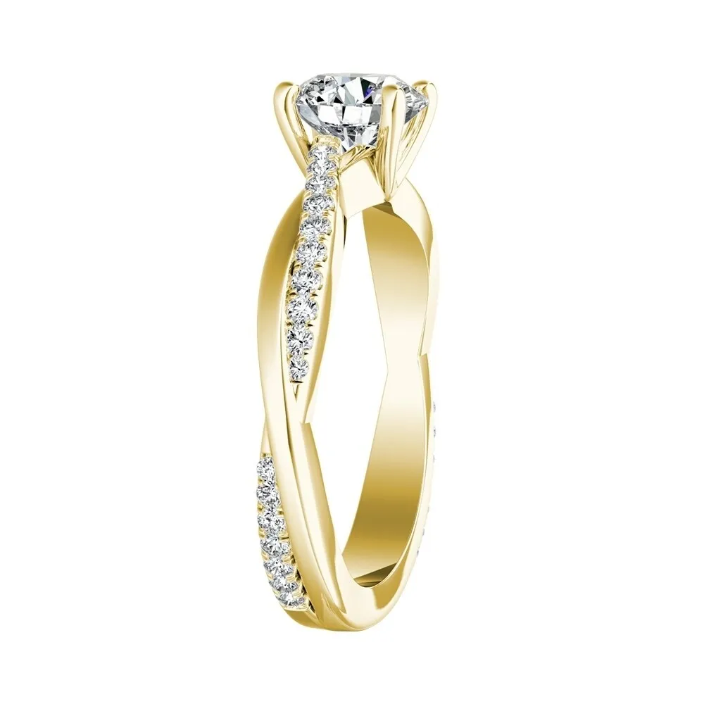 Auriya 14k Gold Twisted Modern 2 1/2ct Round Moissanite and 1/5ctw Diamond Engagement Ring sold by Zulily product image thumbnail 4