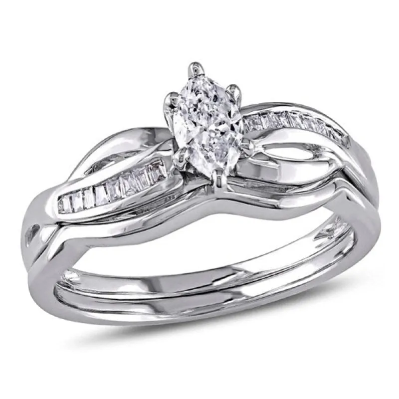 Miadora Signature Collection 14k White Gold 1/2ct TDW Marquise Diamond Bridal Set sold by Zulily