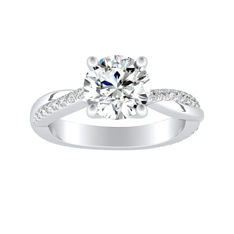 Auriya 14k Gold Twisted Modern 2 1/2ct Round Moissanite and 1/5ctw Diamond Engagement Ring sold by Zulily