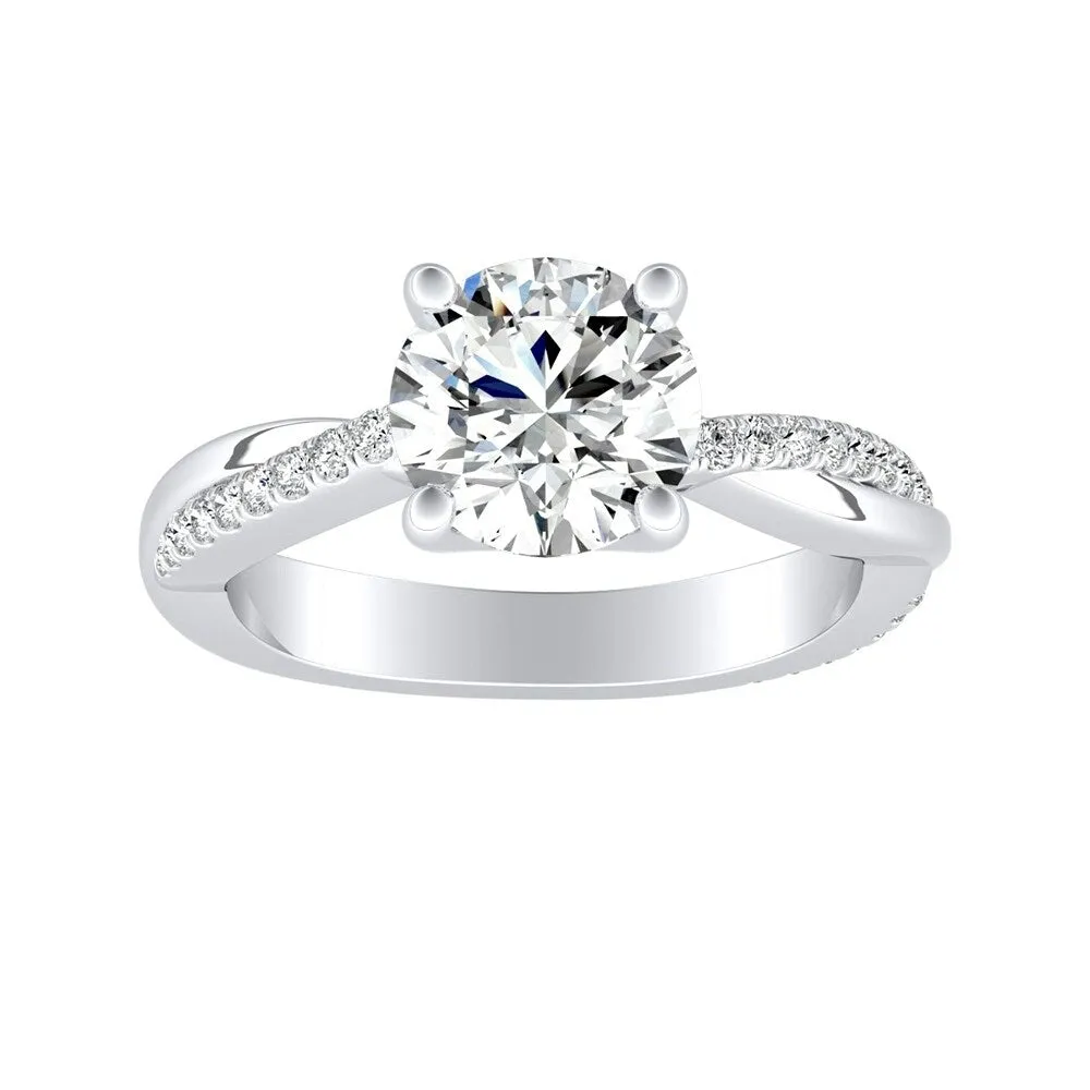 Auriya 14k Gold Twisted Modern 2 1/2ct Round Moissanite and 1/5ctw Diamond Engagement Ring sold by Zulily