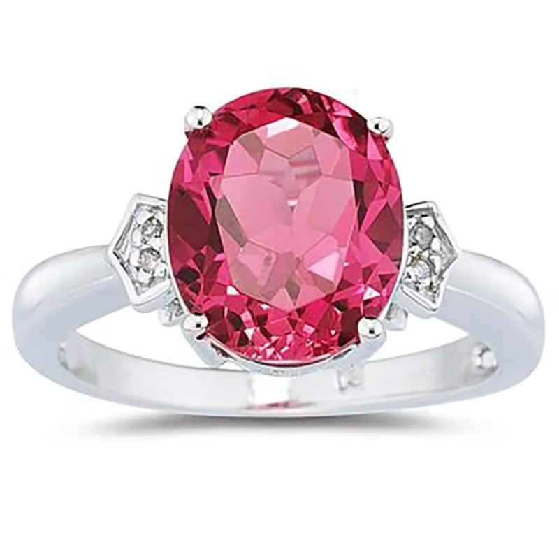 Pink Topaz & Diamond Ring in 10k White Gold sold by Zulily