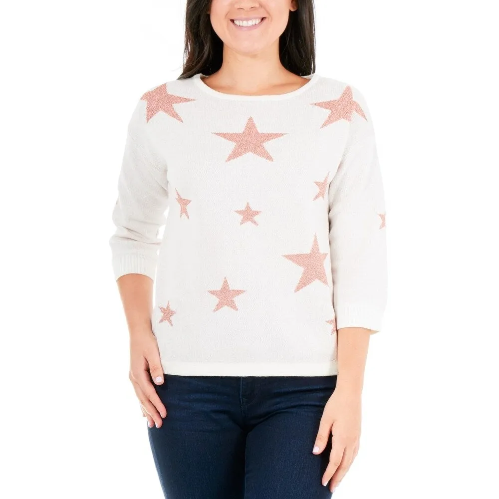 NY Collection Women's Glitter Star Sweater White Size Petite Medium sold by Zulily