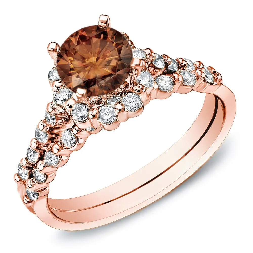 Auriya 14k Rose Gold 1 1/2ct TDW Brown Round Diamond Bridal Set Ring (SI1-SI2) sold by Zulily