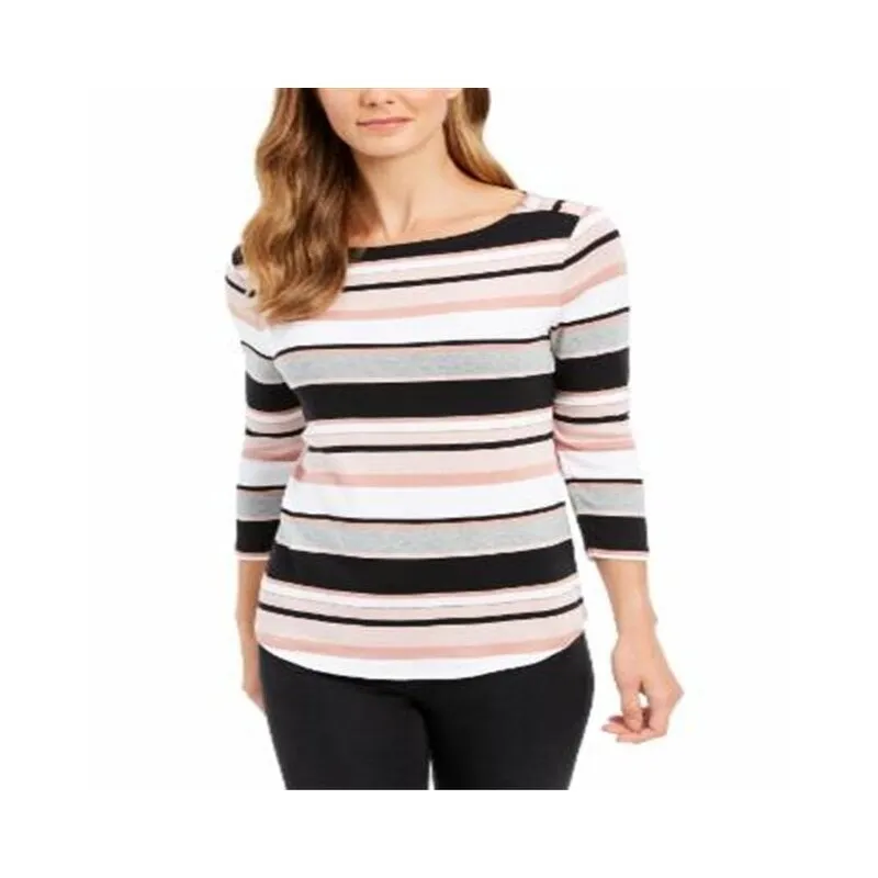Charter Club Women's Ribbed Striped Top Pink Size XX-Large sold by Zulily