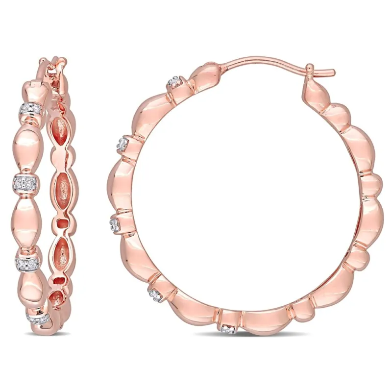 Miadora 10k Rose Gold 1/10ct TDW Diamond Quilted Hoop Earrings sold by Zulily