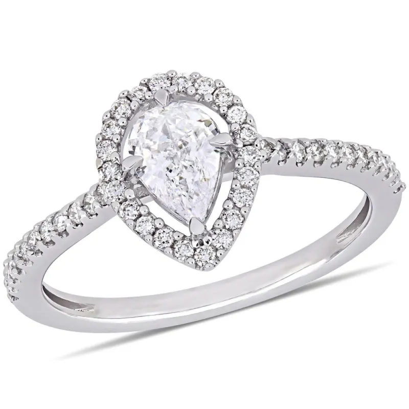 Miadora 14k White Gold 3/4ct TDW Diamond Pear and Round-Cut Floating Halo Engagement Ring sold by Zulily