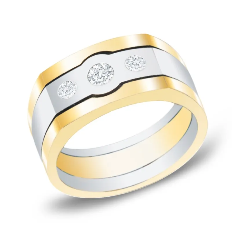 Men's 14k Two-Tone Gold 1/2ct. TW Satin Finish 3-Stone Diamond Wedding Band by Auriya sold by Zulily