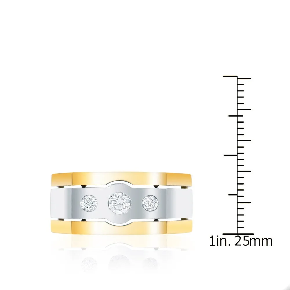 Men's 14k Two-Tone Gold 1/2ct. TW Satin Finish 3-Stone Diamond Wedding Band by Auriya sold by Zulily product image thumbnail 3