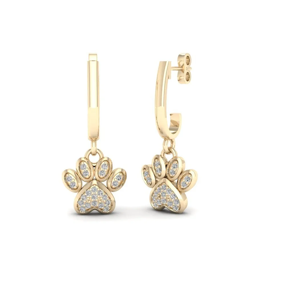 De Couer 10k Gold Round Diamond Paw Print Earrings sold by Zulily product image thumbnail 2