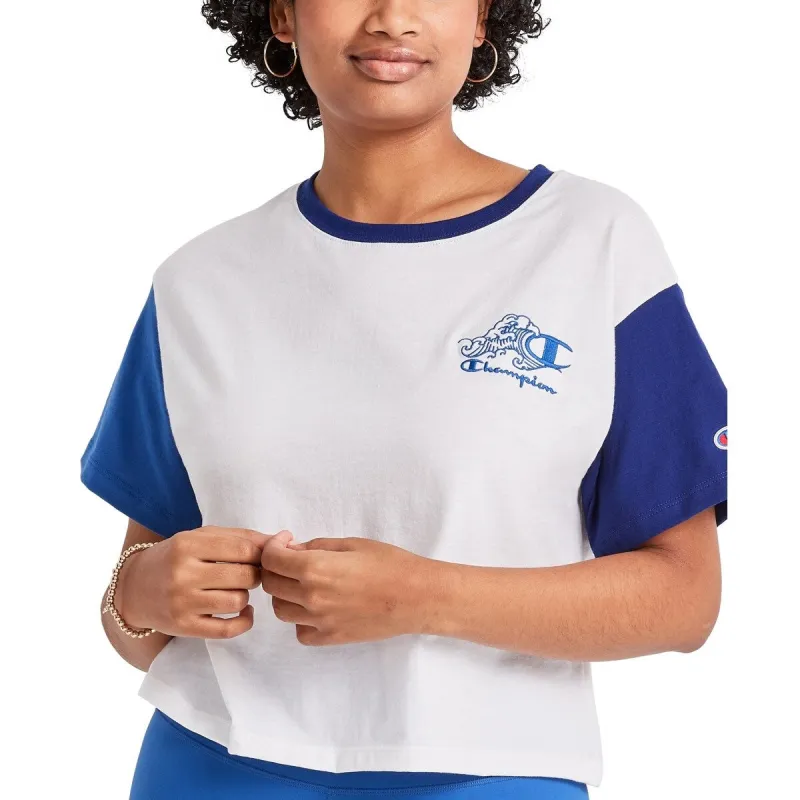 Champion Women's Colorblocked Cropped T-Shirt White Size X-Large sold by Zulily