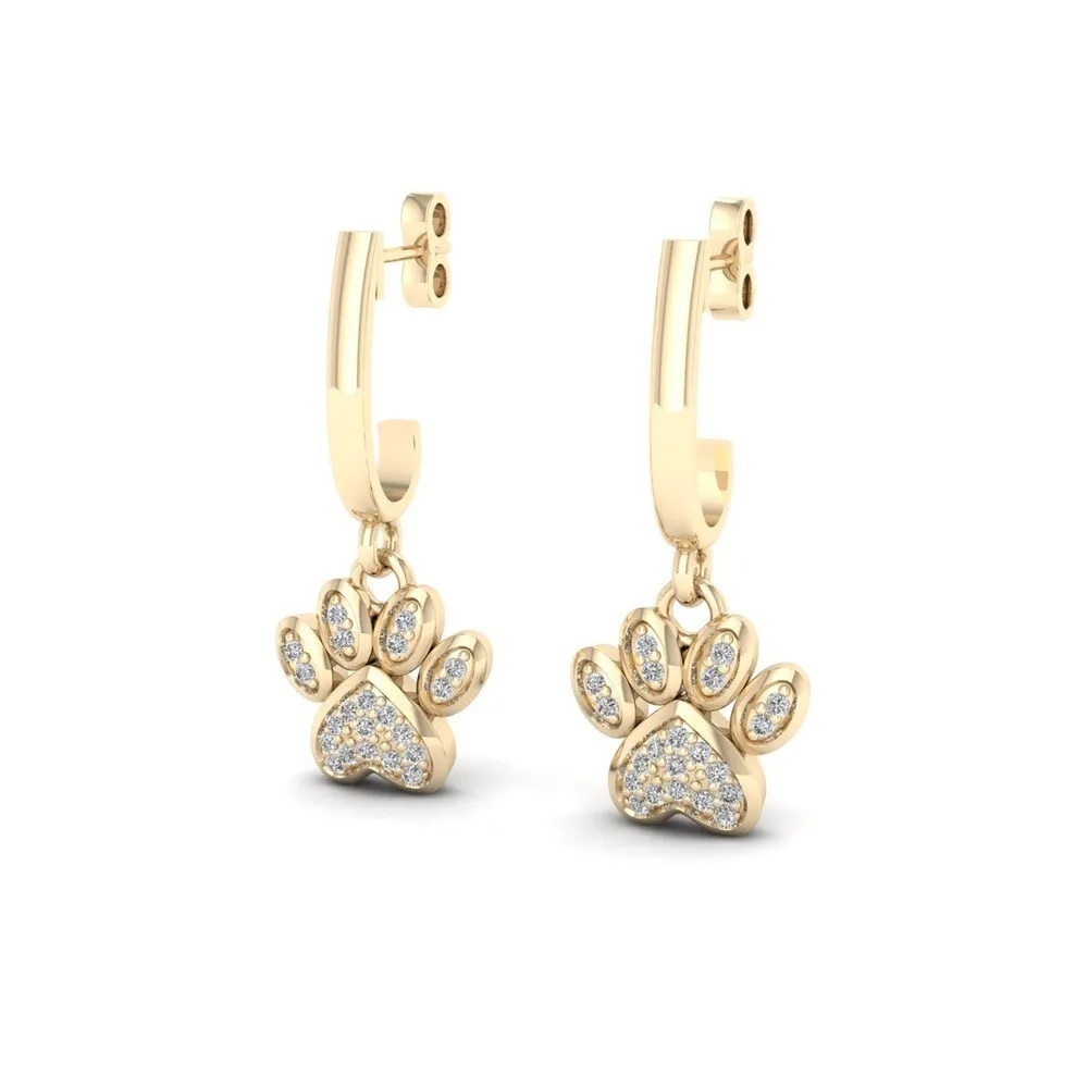 De Couer 10k Gold Round Diamond Paw Print Earrings sold by Zulily product image thumbnail 5