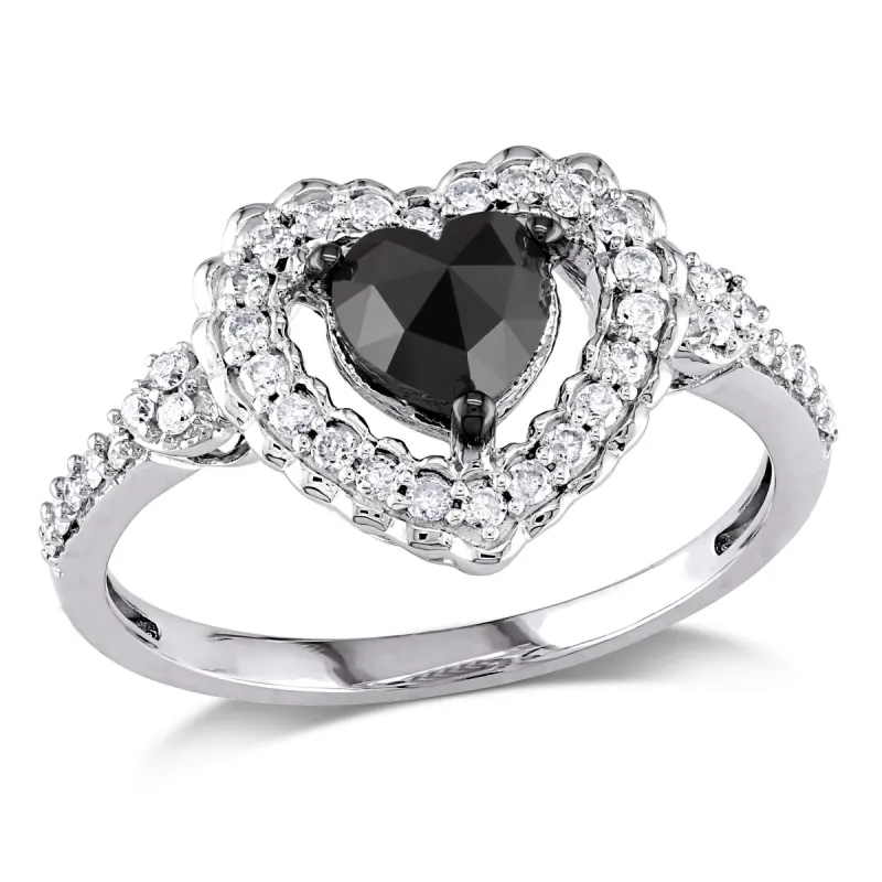 Miadora 1ct TW Black and White Halo Heart Shaped Diamond Engagement Ring in 10k White Gold sold by Zulily