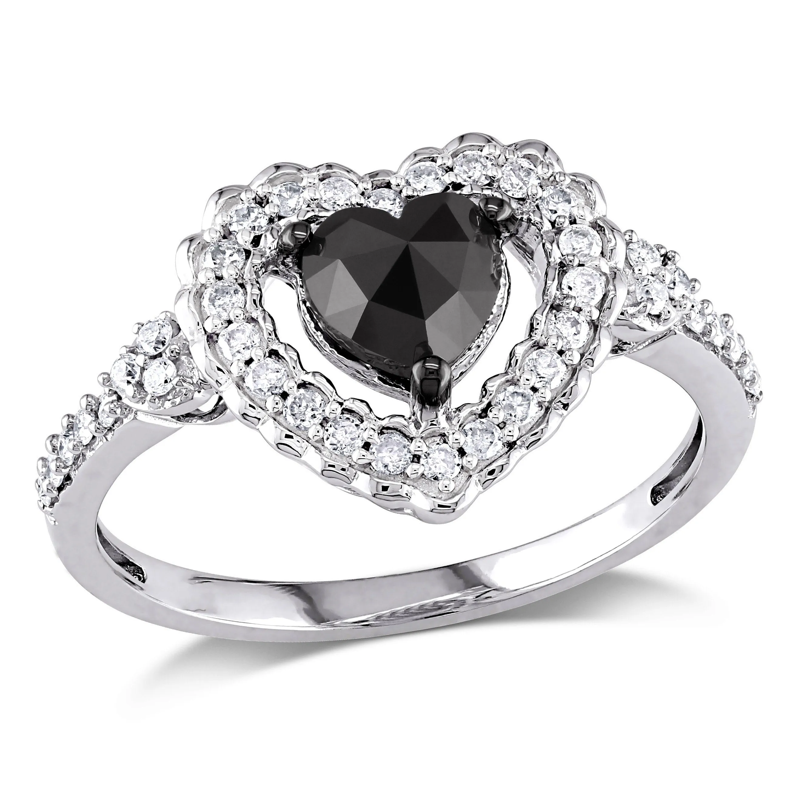 Miadora 1ct TW Black and White Halo Heart Shaped Diamond Engagement Ring in 10k White Gold sold by Zulily