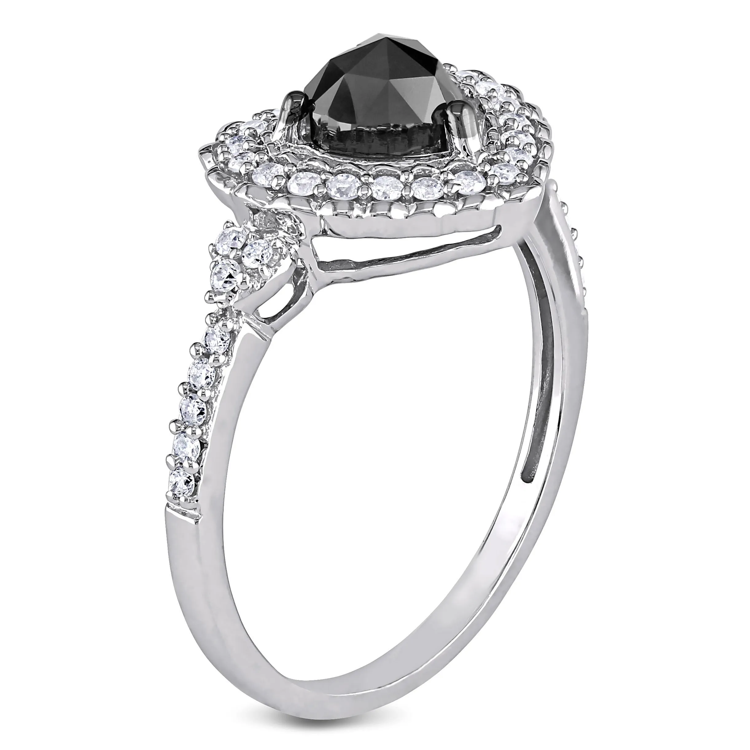 Miadora 1ct TW Black and White Halo Heart Shaped Diamond Engagement Ring in 10k White Gold sold by Zulily product image thumbnail 2
