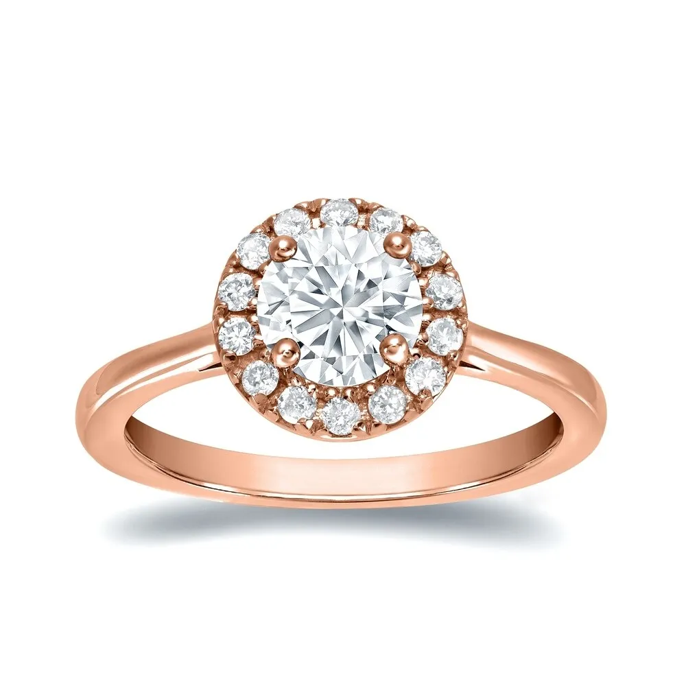 Auriya Round 1/2ct Moissanite and 1/5ctw Halo Diamond Engagement Ring 14K Gold sold by Zulily product image thumbnail 3