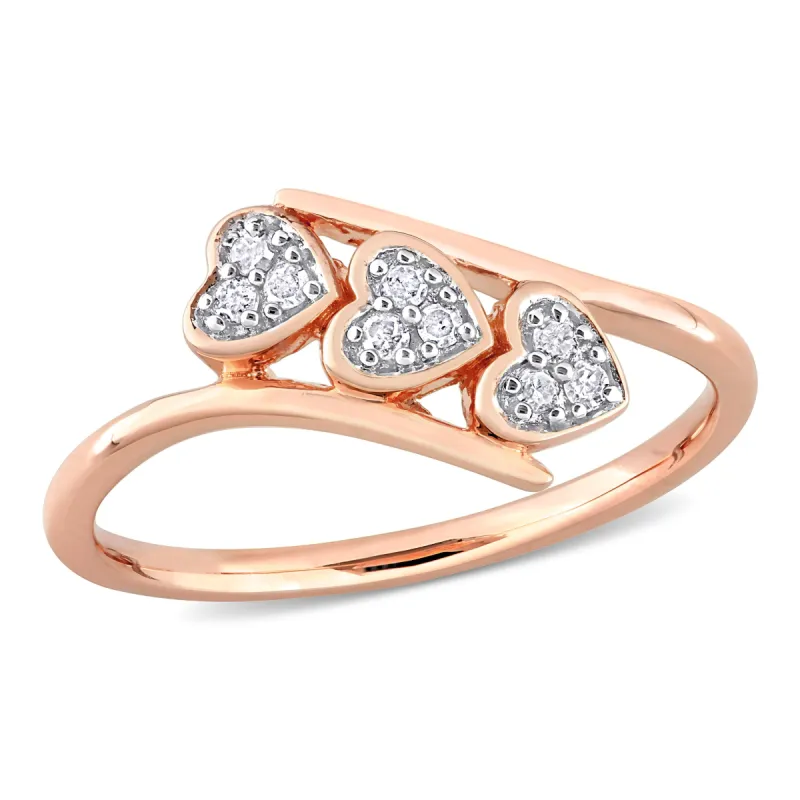 Miadora 1/10ct TDW Diamond Triple Heart Bypass Promise Ring in Rose Silver sold by Zulily