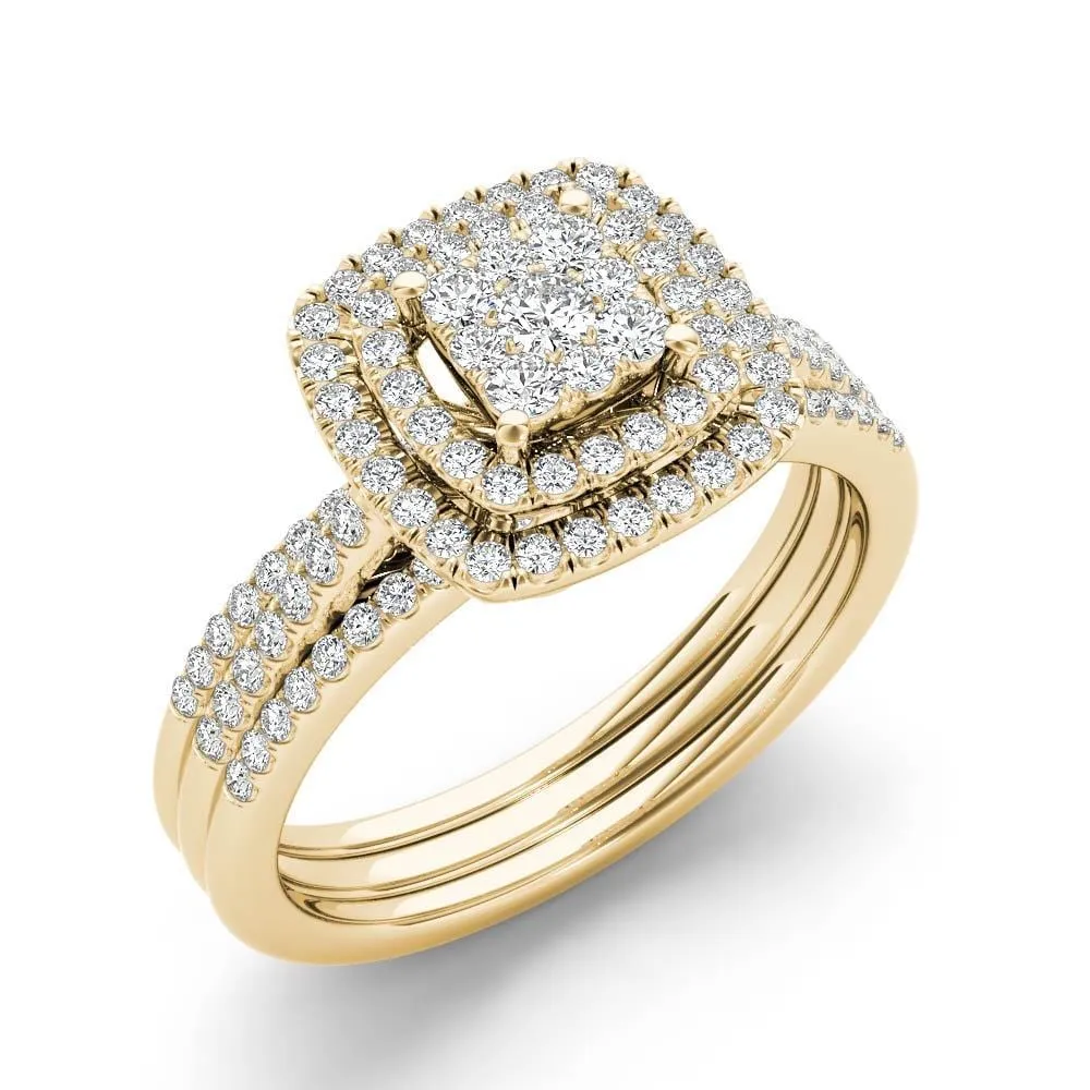 De Couer IGI Certified 1/3ct TDW Cluster Halo Bridal Set - Yellow sold by Zulily