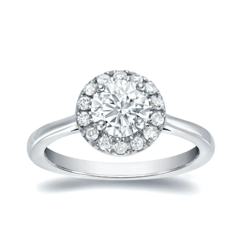 Auriya Round 1/2ct Moissanite and 1/5ctw Halo Diamond Engagement Ring 14K Gold sold by Zulily
