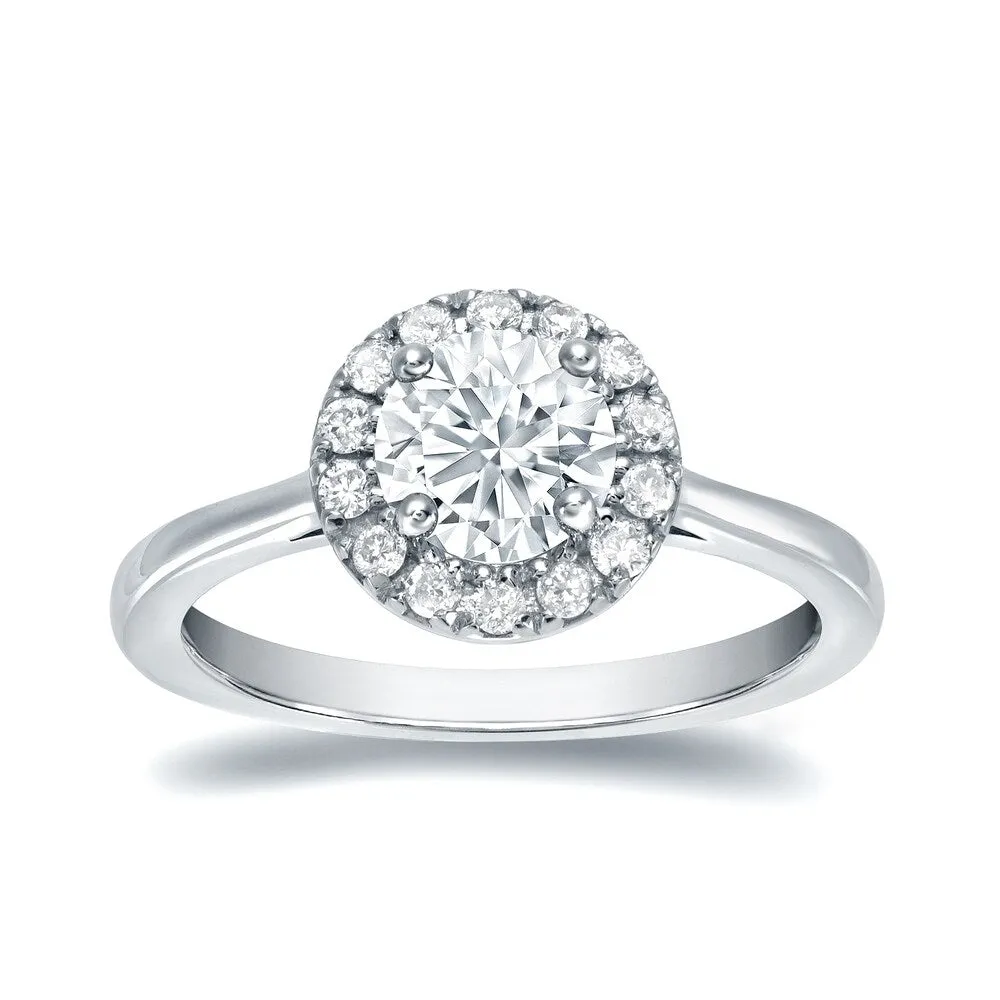 Auriya Round 1/2ct Moissanite and 1/5ctw Halo Diamond Engagement Ring 14K Gold sold by Zulily