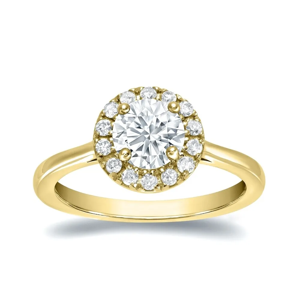 Auriya Round 1/2ct Moissanite and 1/5ctw Halo Diamond Engagement Ring 14K Gold sold by Zulily product image thumbnail 2