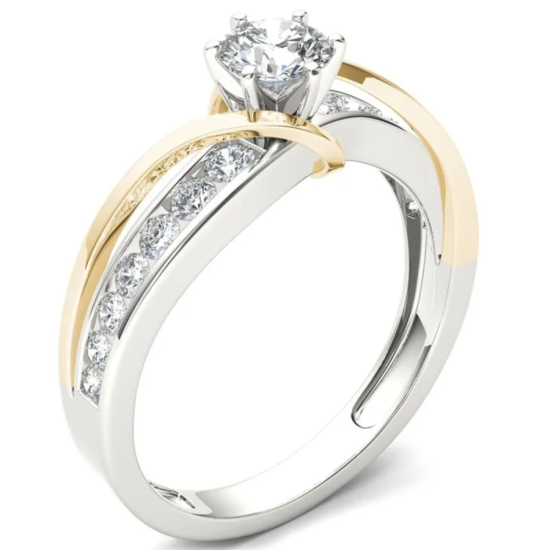 De Couer 14k Yellow Two Tone White Gold 3/4 ct TDW Round Solitaire Diamond Bypass Engagement Ring sold by Zulily