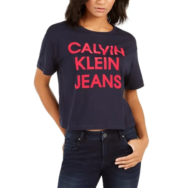 Calvin Klein Women's Jeans Cropped Logo T-Shirt Blue Size X-Large sold by Zulily