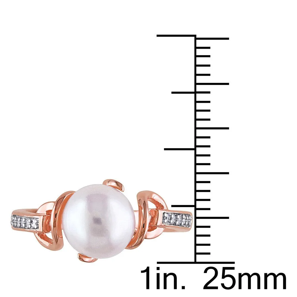 Miadora Rose Gold Plated Sterling Silver Cultured Freshwater Pearl and Diamond Solitaire Twist State - White sold by Zulily product image thumbnail 3