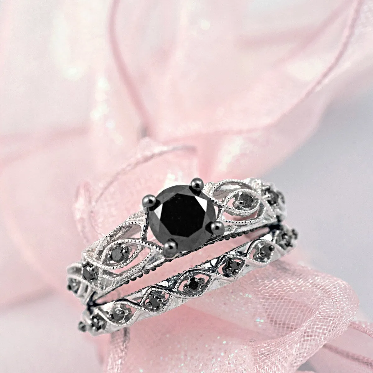 Miadora 10k White Gold Black Diamond Infinity Engagement Ring Set sold by Zulily product image thumbnail 2