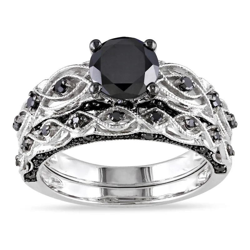 Miadora 10k White Gold Black Diamond Infinity Engagement Ring Set sold by Zulily