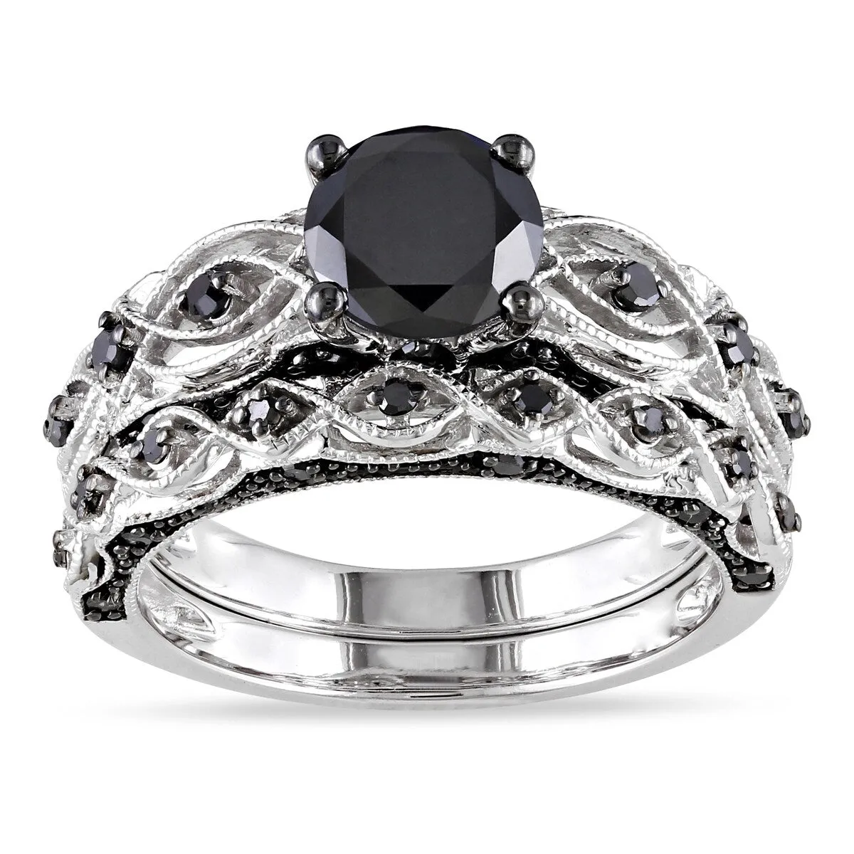 Miadora 10k White Gold Black Diamond Infinity Engagement Ring Set sold by Zulily